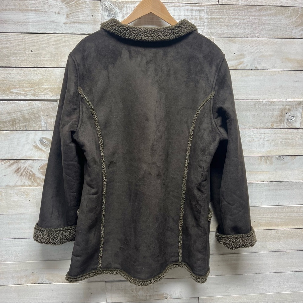 LL Bean Coat Womens XL Brown Faux Suede Sherpa Lined Shearling Jacket - Picture 6 of 11